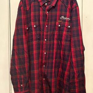 Indian Motorcycle Apparel Red and Black Plaid Button Up Men's Shirt Size 3XL